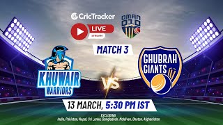 Oman D10 LIVE: Match 3 - Khuwair Warriors vs Ghubrah Giants Live Stream | Live Cricket Streaming